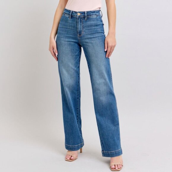 Judy Blue Denim - Judy Blue High Waist Contrast Thread Straight Jeans